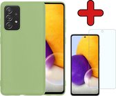 Samsung A72 Hoesje Groen Siliconen Case Met Screenprotector - Samsung Galaxy A72 Hoes Silicone Cover Met Screenprotector - Groen