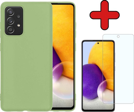 Coque Samsung A72 Coque en Siliconen Verte avec Protecteur d'Ecran - Coque Samsung Galaxy A72 Coque en Silicone avec Protecteur d'Ecran - Vert