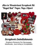Alice in Wonderland Scrapbook Kit  Royal Red  Pages, Tags, Clipart