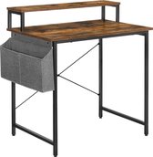 Nancy's Lewisville Bureau - Computertafel - Monitorstandaard - Verstelebare Poten - Opbergtas - Industrieel - Bruin - Zwart - Bewerkt Hout - Metaal - 80 x 55 x 90 cm / 120 x 60 x 9