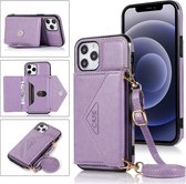 Multifunctionele cross-body kaartentas TPU + PU-achterklep met houder & kaartsleuf & portemonnee voor iPhone 12 mini (paars)