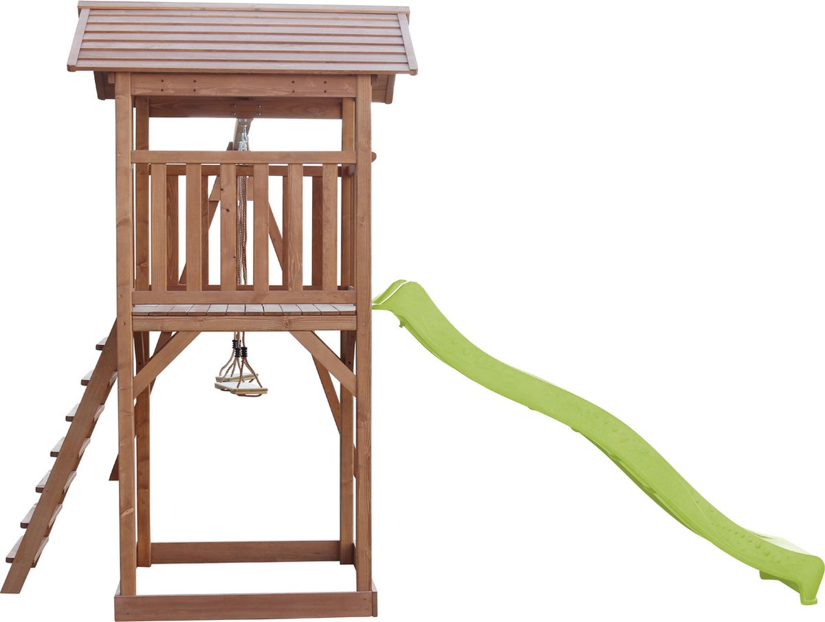 AXI Beach Tower Speeltoestel in Bruin - Speeltoren met Dubbele Schommel, Limoen Groene Glijbaan en Zandbak - FSC hout - Speelhuis op palen voor de tuin — afbeelding 13