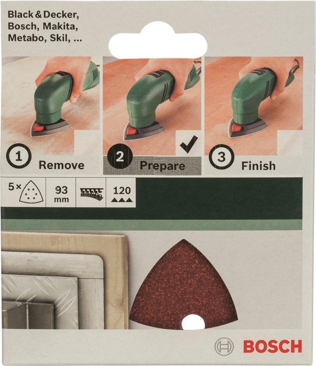 Bosch 5-delige schuurbladset voor deltaschuurmachines 93 mm geperforeerd - korrel 120