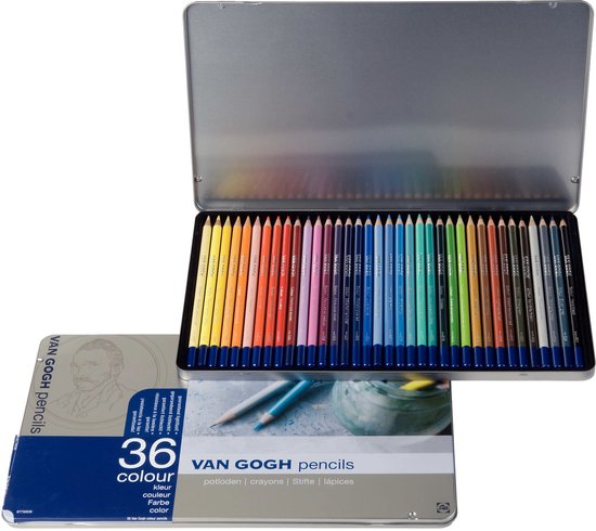 Van Gogh potloden set met 36 kleuren in metalen doos.