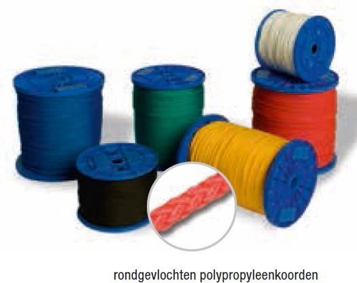 Rondgevlochten polypropyleenkoord 4mm, per bobijn 250m - geel