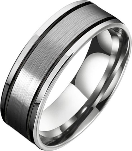 Foto: Tom jaxon heren ring wolfraam zwarte groef mat en glans 18mm