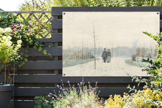 Vieux couple dans un parc nieuw aménagé - Peinture d'Anton Mauve Jardin poster 120x80 cm - Toile de jardin / Toile d'extérieur / Peintures pour l'extérieur (décoration de jardin)