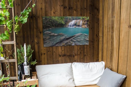 Chutes d'eau dans le parc national thaïlandais Erawan Garden poster 90x60 cm - Toile de jardin / Toile d'extérieur / Peintures pour l'extérieur (décoration de jardin)