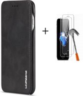 GSMNed – Leren telefoonhoesje zwart – hoogwaardig leren bookcase zwart - Luxe iPhone 12/12 Pro hoesje – Magneetsluiting voor iPhone 12/12 Pro – zwart – 1x screenprotector iPhone 12