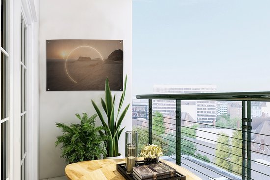 Cercle de néon sur affiche de jardin paysage rocheux toile lâche