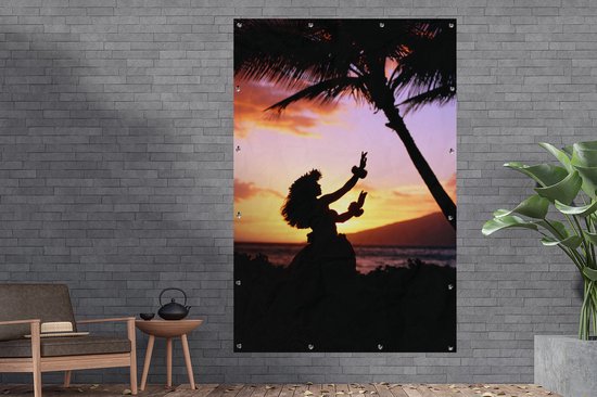 Affiche de jardin Silhouette de danseuse de hula toile en vrac 120x180 cm - Toile de jardin / Toile d'extérieur / Peintures d'extérieur (décoration de jardin) XXL / Groot format!