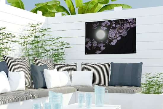 Affiche de jardin La pleine lune parmi les fleurs 60x40 cm - petit - Toile de jardin / Toile d'extérieur / Peintures d'extérieur (décoration de jardin)
