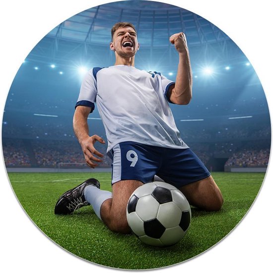 Muurcirkel Juichende Voetballer - FootballDesign | Forex kunststof 125 cm | Unieke voetbal wanddecoratie