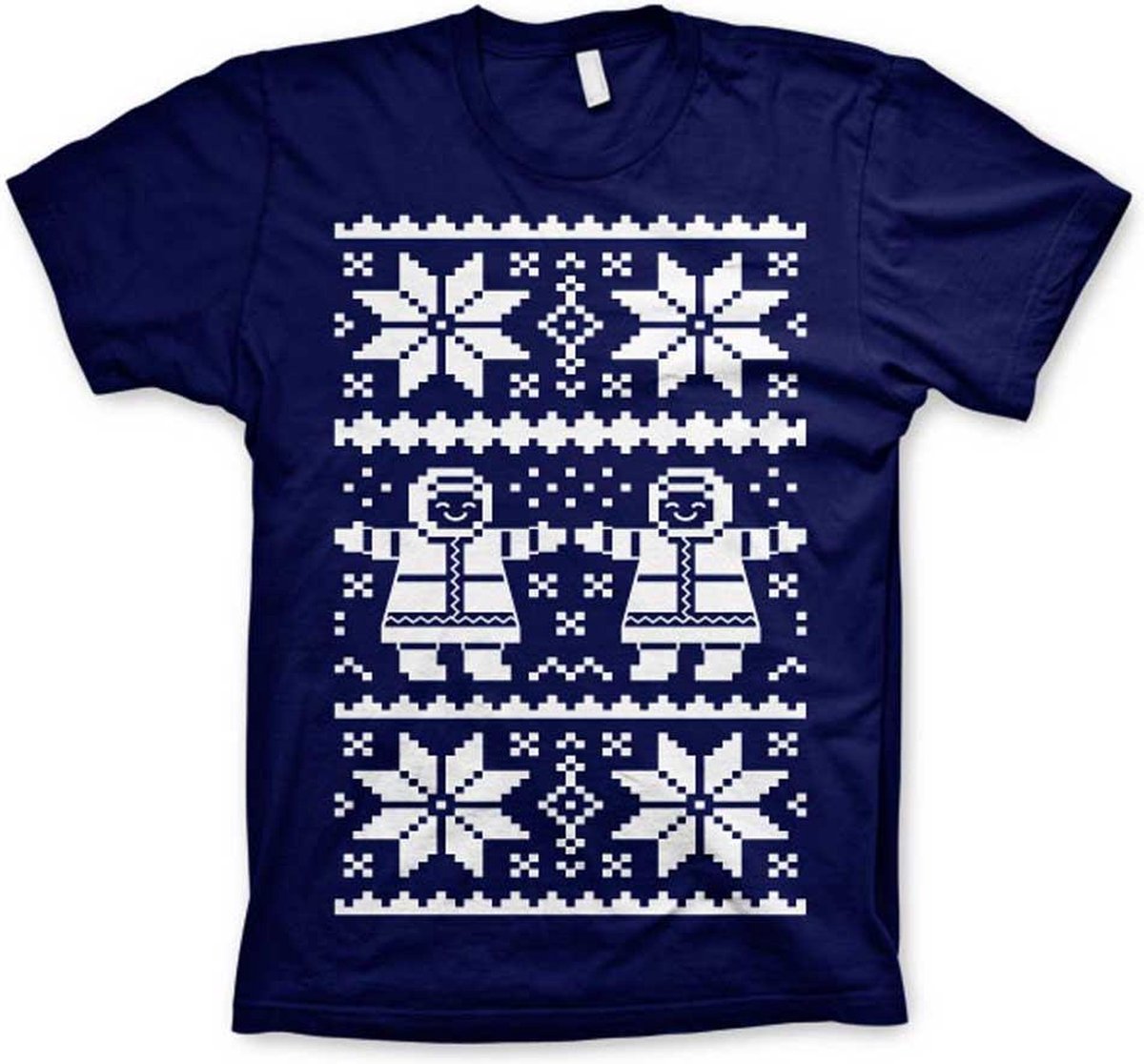 Heren Tshirt -XL- Retro X-Mas Knit Pattern Blauw