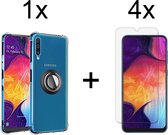 Samsung a50 hoesje - Samsung Galaxy A50 hoesje Kickstand Ring shock proof case transparant magneet - 4x Samsung A50 Screenprotector