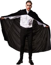 dressforfun - Fluwelen cape met kap 158 cm zwart - verkleedkleding kostuum halloween verkleden feestkleding carnavalskleding carnaval feestkledij partykleding - 301863