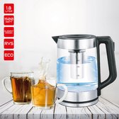 Glazen Waterkoker Led - Theepot Dubbelwandig met Verwijderbare Thee Filter - Heet Water Dispenser - Water Ketel - Energiezuinige Kettle - 1.8 L - RVS - Waterniveau Sensor - Antikalk