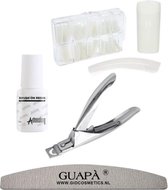 GUAPÀ - Kunstnagel Set voor het zetten van Nagelverlenging - 100 stuks Naturel + 5 ml nagellijm + Tipknipper en Nagelvijl - Acrylnagels - Tips - Nepnagels pakket