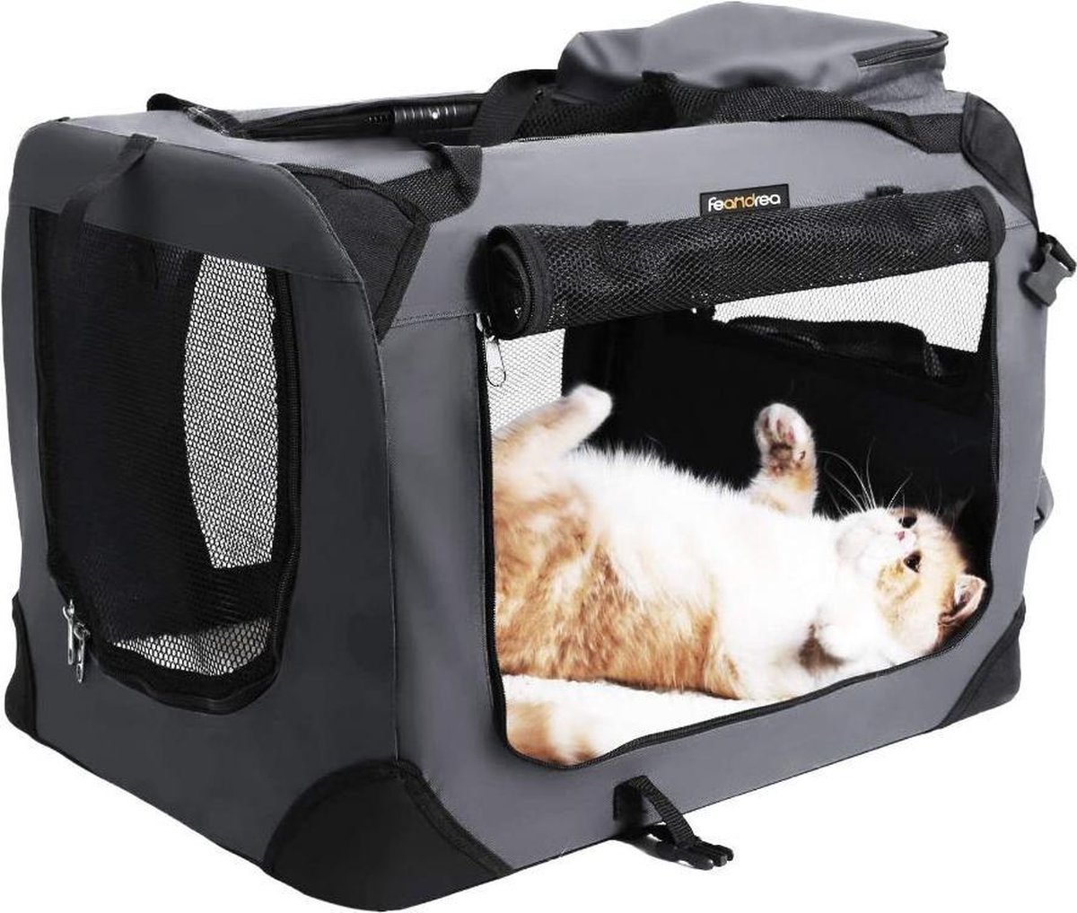 reisbench hond - draagtas hond kat - Draagtas voor huisdieren - Dieren drager - Dieren transportbox- Modern - Stof - Grijs - 60x40x40 cm