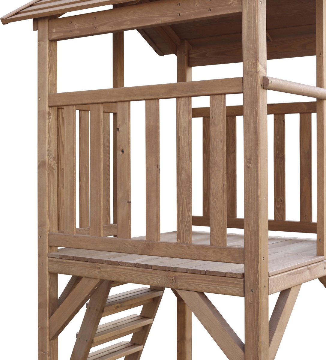 AXI Beach Tower Speeltoestel in Bruin - Speeltoren met Zandbak en Groene Glijbaan - FSC hout - Speelhuis op palen voor de tuin — afbeelding 4