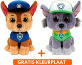 Ty Paw Patrol knuffel 2x zachte knuffels Chase en Rocky 15 cm met kleurplaat - schattig Kinder poppen speelgoed hondjes Nickelodeon