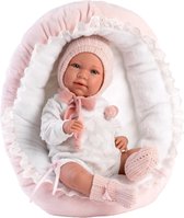 Poupée bébé corps soft Llorens avec panier sonore et tétine 42 cm