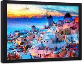 Foto in frame , Eiland Santorini ,100x70cm , Multikleur , wanddecoratie