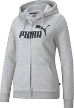 PUMA ESS Logo Full-Zip Hoodie FL Dames Trui - Lichtgrijs - Maat L