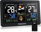 Kalawen weerstation met buitensensor radio 9-in-1 kleurendisplay digitale radio weerstation DCF radioklok thermometer hygrometer regenmeter en tijdweergave voor thuiskantoor huis t