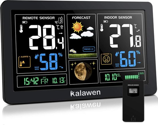 Station météo Kalawen avec capteur extérieur Radio 9-en-1 Affichage couleur  Radio