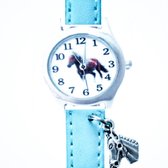 Paard- Horloge- licht blauw- Bedel- Met Batterij- Charme Bijoux