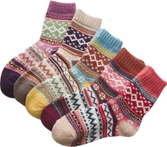 Warme winter sokken dames - set van 5 paar - Vintage stijl