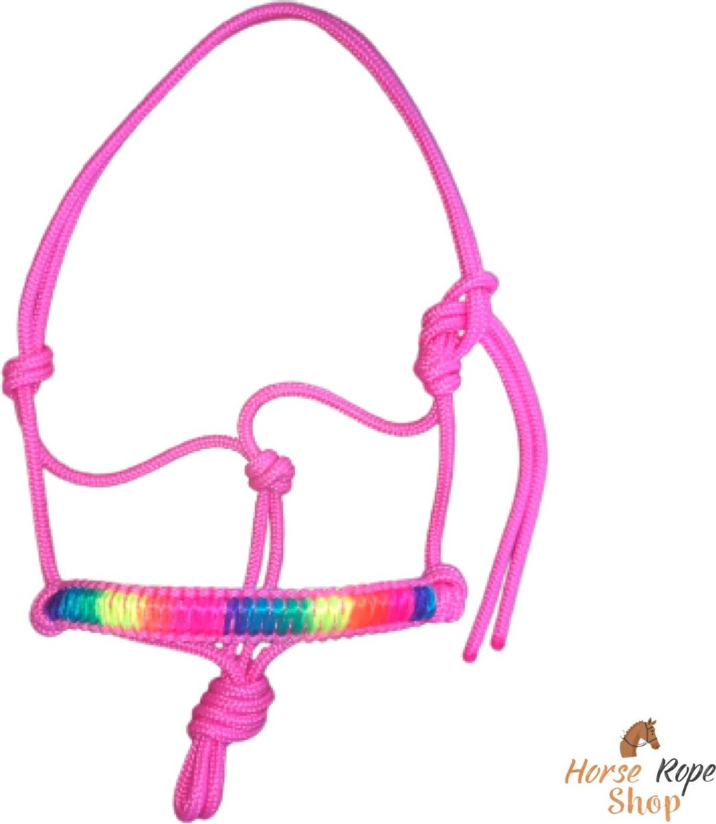 Touwhalster ‘Rainbow-roze’ maat Cob | roze, neon roze, regenboog, touwproducten