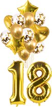 Ballon set 18 jaar - goud - folie - set van 16 - 1 meter