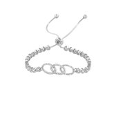 Silventi 9SIL-21305 Zilveren Armband - Dames - Zirkonia - 3 Ovaaltjes - Lengte Verstelbaar -  16 tot 24 cm - Rhodium - Zilver