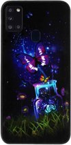 ADEL Siliconen Back Cover Softcase Hoesje Geschikt voor Samsung Galaxy A21s - Vlinder Paars