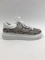 sneaker slangen print wit/beige/bruin laag model veter uitneembare zool