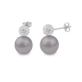 Silventi 921144188 Pareloorstekers - Synthetisch - Crystal - Grijs - Diameter 12 mm - Bal 8 mm - Rhodium - Zilver