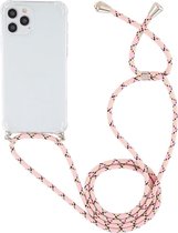 Mobigear Telefoonhoesje geschikt voor Apple iPhone 12 Pro Max Flexibel TPU | Mobigear Lanyard Hoesje met koord - Transparant /Zwart /Roze | Transparant,zwart,roze