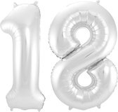 Ballon Cijfer 18 Jaar Zilver 36Cm Verjaardag Feestversiering Met Rietje