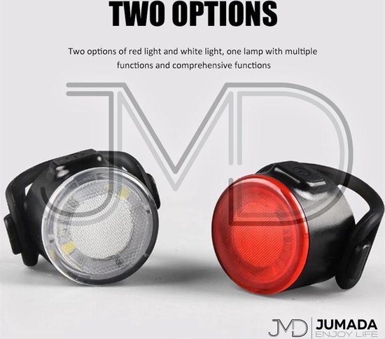 Jumada's LED Fietsverlichting - USB oplaadbaar - 4 Instellingen - Waterbestendig - Fietslicht - Voorlicht - Achterlicht - Fietslampjes