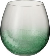 J-Line Windlicht Bol Craquele Glas Groen/Transparant Small Set van 2 stuks