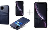 Card Case voor Apple iPhone 12 Mini | PU Leren Back Cover | Luxe Telefoonhoesje | Pasjeshouder | Blauw + 1x screenprotector