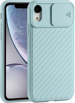 Voor iPhone X & XS Schuifcamera Cover Design Twill Anti-Slip TPU Case (Lichtblauw)