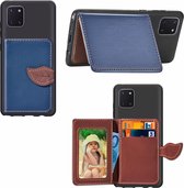 Voor Galaxy Note 10 Lite / A81 Leaf Buckle Litchi Texture Card Holder PU + TPU Case met Card Slot & Wallet & Holder & Photo Frame (Blauw)