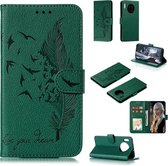 Voor Huawei Mate 30 Feather Pattern Litchi Texture Horizontal Flip Leather Case met houder & portemonnee & kaartsleuven (groen)