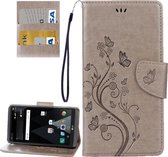 Voor LG V20 vlinders Love Flowers reliëf horizontale flip lederen tas met houder & kaartsleuven & portemonnee & lanyard (grijs)