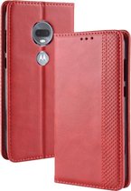 Magnetische gesp Retro textuur Horizontale flip lederen tas voor Motorola Moto G7, met houder & kaartsleuven & portemonnee (rood)