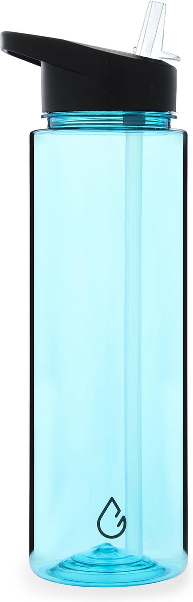 Wattamula Milieuvriendelijke waterfles met rietje - 700 ML - Lichtblauw transparant - Drinkfles