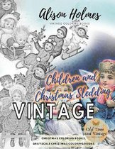 Children and christmas sledding vintage Christmas coloring books, grayscale Christmas coloring books